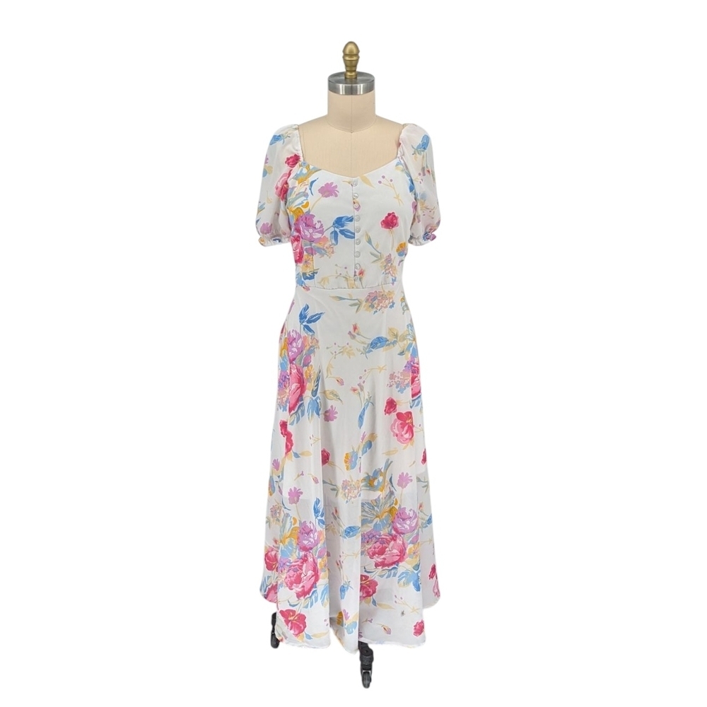 Rare Floral Sweetheart A Line Maxi Dress White Pink XL preppy bohemian summer